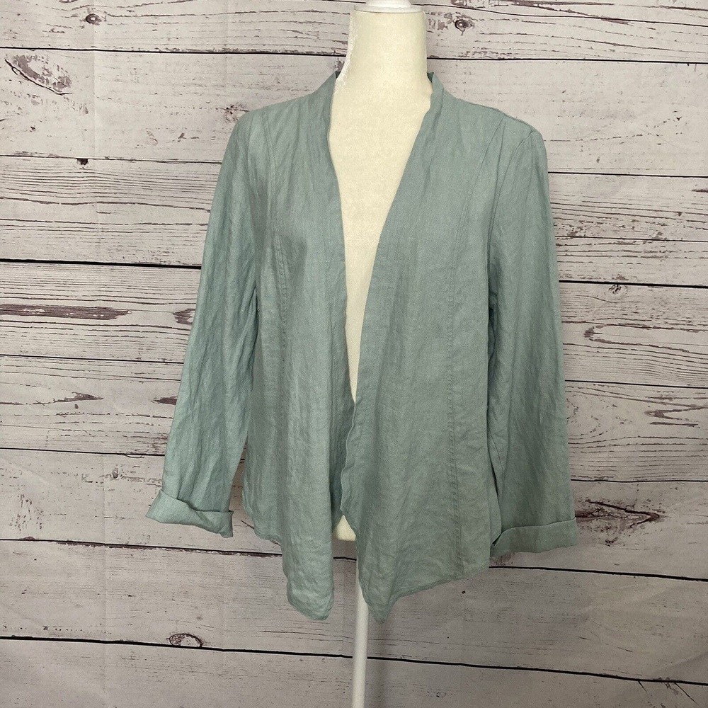 Soft Surroundings Jacket Womens Size Large Linen Mint Green Open‎ Front